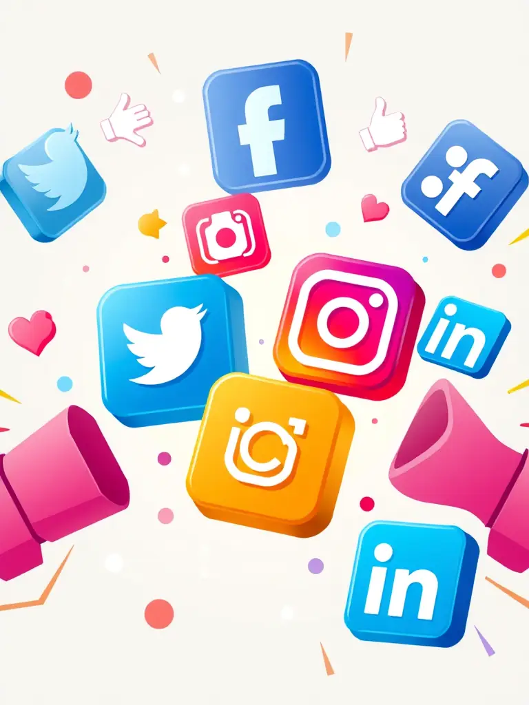 A vibrant image showcasing various social media platforms with engaging content, representing a cohesive social media marketing strategy.