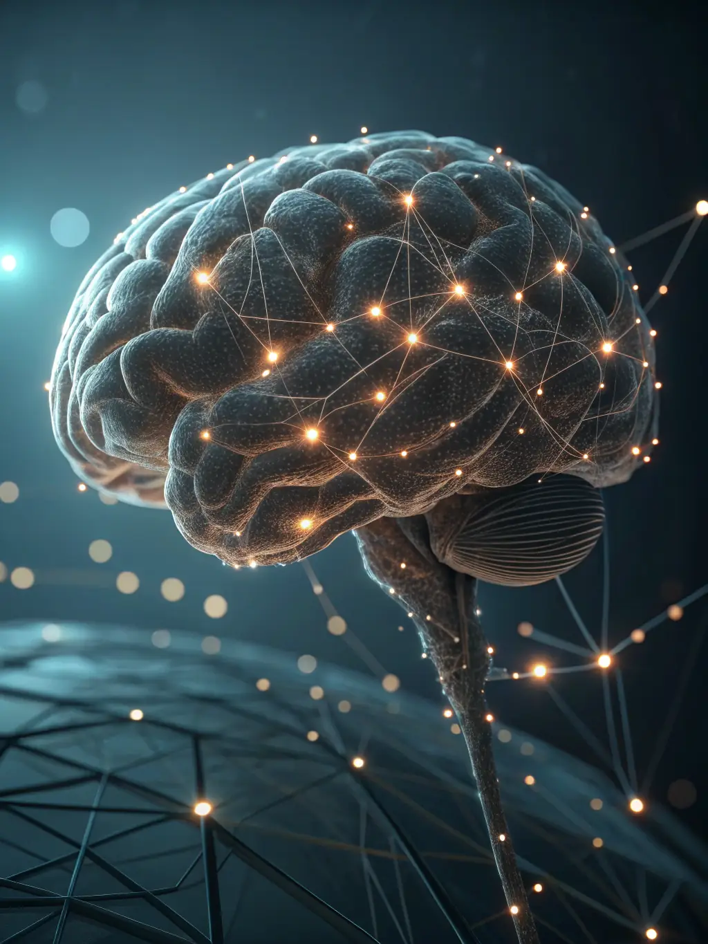 An abstract representation of artificial intelligence, such as a neural network or a stylized brain, symbolizing advanced technology.