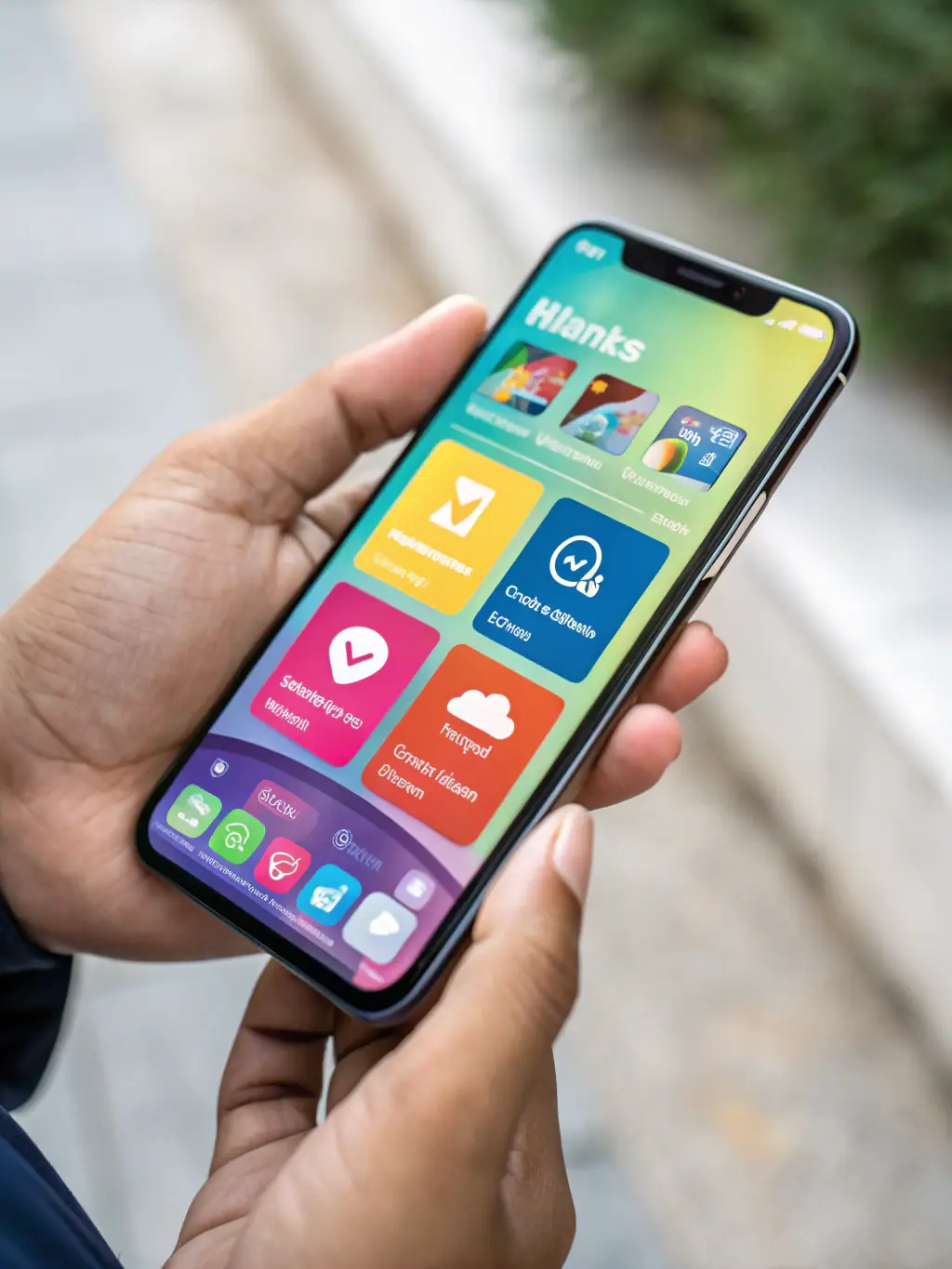 A mobile phone displaying a sleek app interface, with users interacting with it, suggesting ease of use and modern design.
